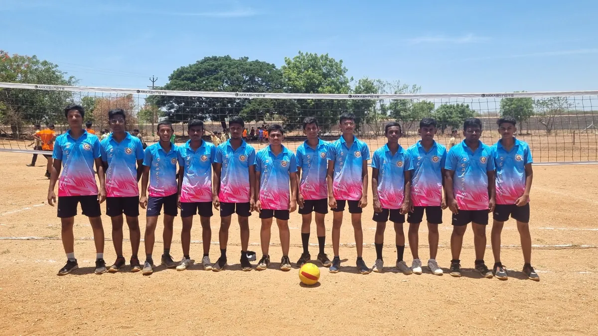 School sports team lined up on the playground before a match